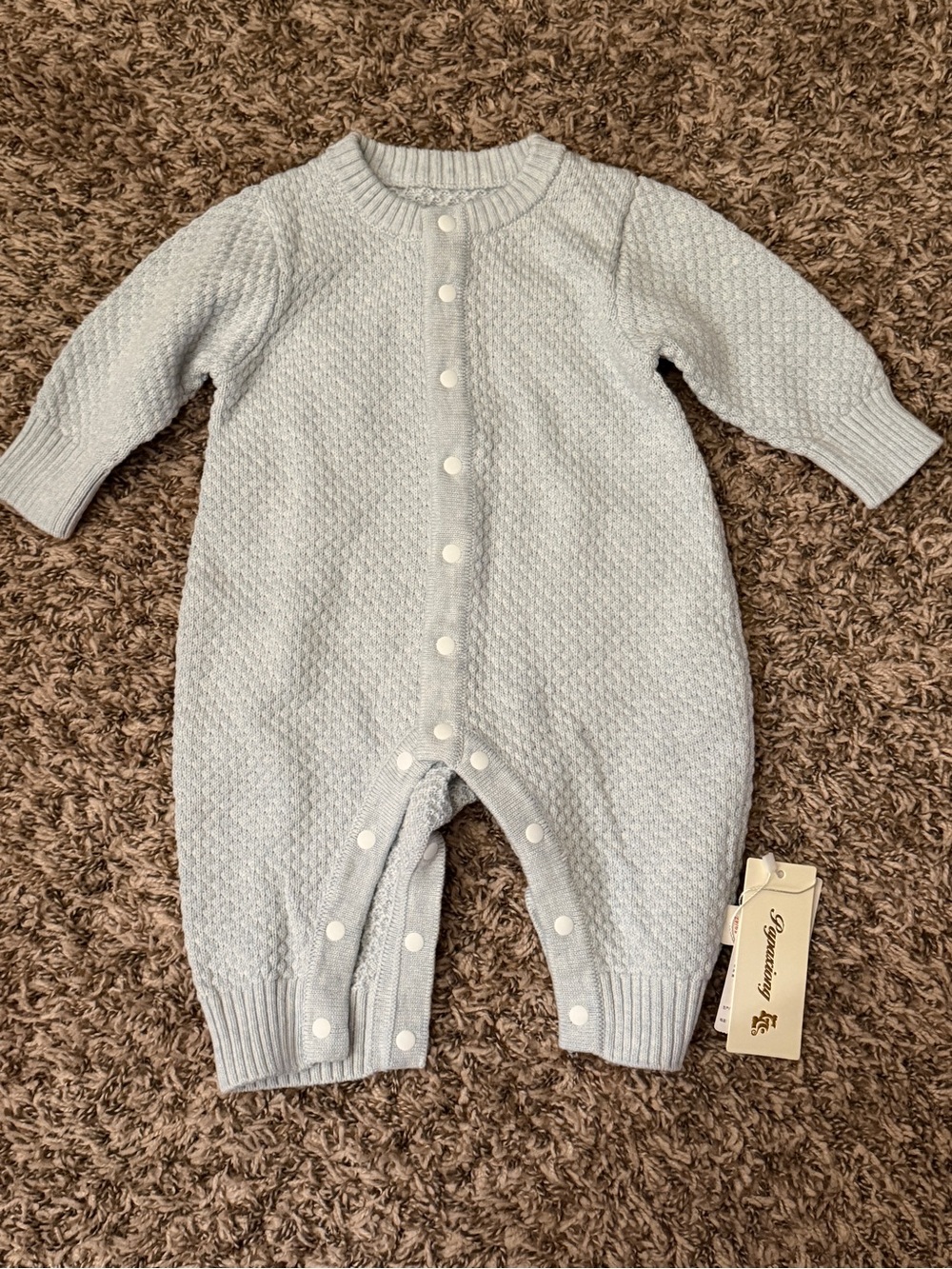 NWT Unisex Light Blue Knit One-Piece Romper - Fits 6-12 month infant